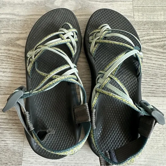 Chaco ZX3 Strappy Sandals in Black and Green 8