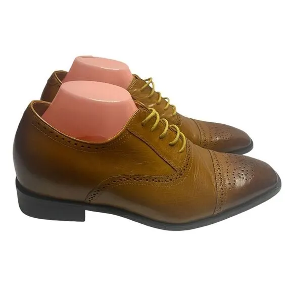CHAMARIPA Sz 43/10 Brown Two Toned Calfskin Leather Elevator Oxford Dress Shoes