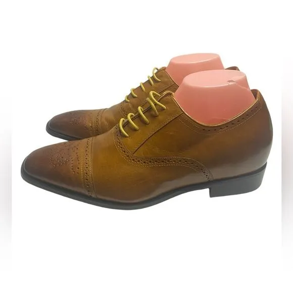 CHAMARIPA Sz 43/10 Brown Two Toned Calfskin Leather Elevator Oxford Dress Shoes
