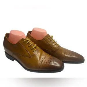 CHAMARIPA Sz 43/10 Brown Two Toned Calfskin Leather Elevator Oxford Dress Shoes