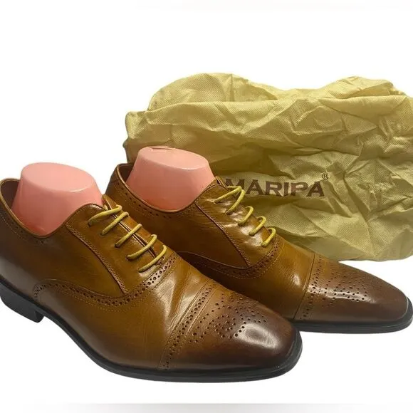 CHAMARIPA Sz 43/10 Brown Two Toned Calfskin Leather Elevator Oxford Dress Shoes