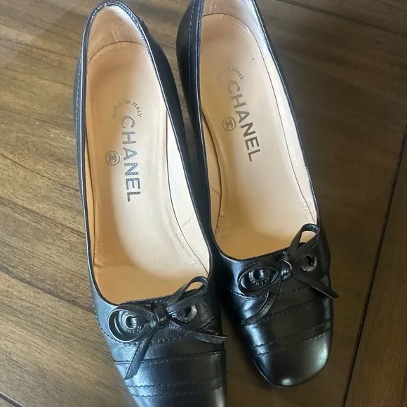 Chanel Black Leather Women's Heels