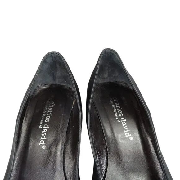 Charles David Shoes Womens 6 Pump Heels Leather Black Spool Square Toe Fashion