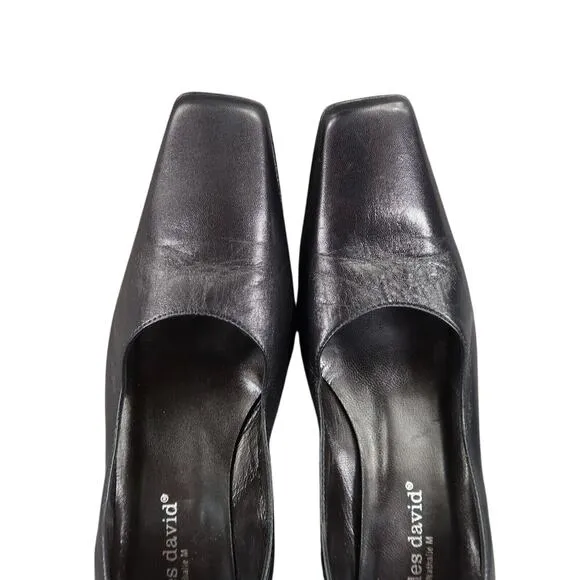 Charles David Shoes Womens 6 Pump Heels Leather Black Spool Square Toe Fashion