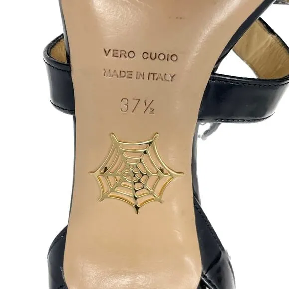 Charlotte Olympia Allure Black Patent Leather Gold Studded Sandal size 37.5