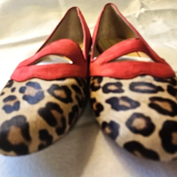 Charlotte Olympia Incy new red suede lips leopard print calfhair girls' flats 33