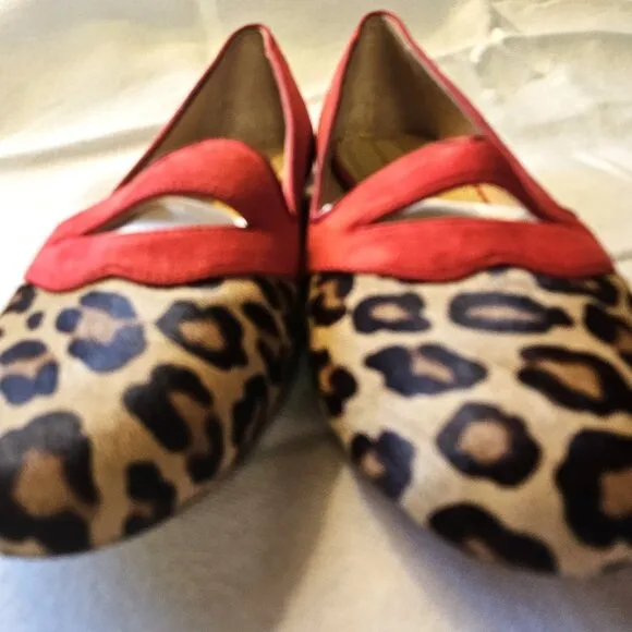 Charlotte Olympia Incy new red suede lips leopard print calfhair girls' flats 33