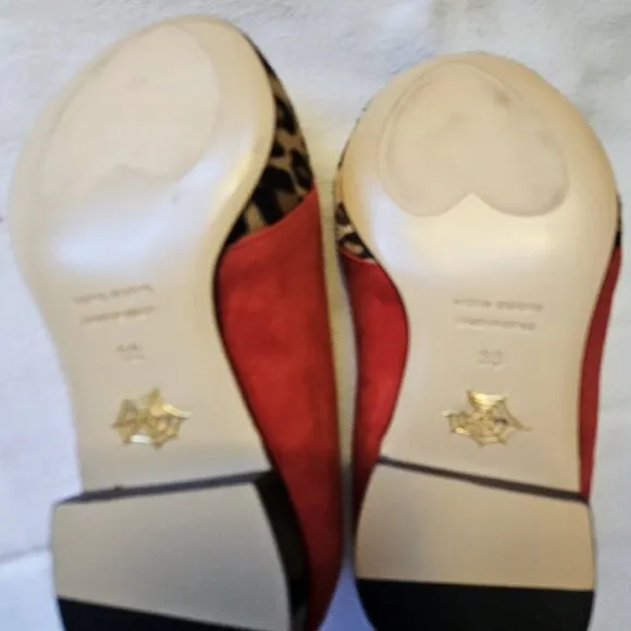 Charlotte Olympia Incy new red suede lips leopard print calfhair girls' flats 33