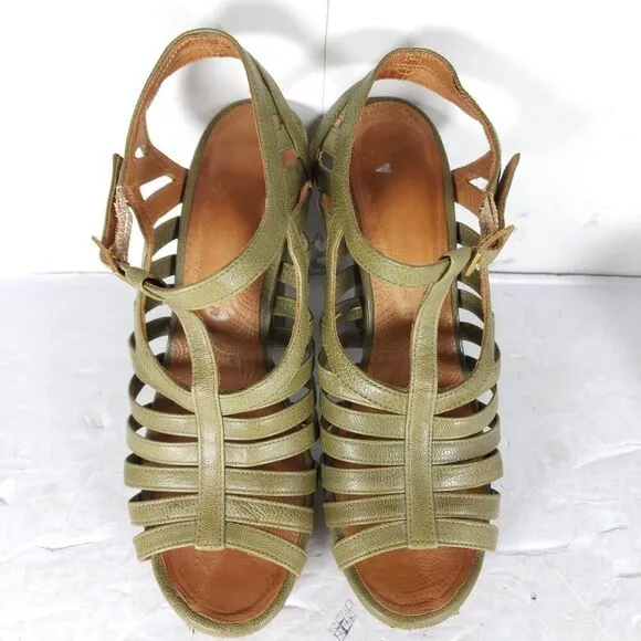 CHIE MIHARA Women's US7-7,5 EU38 Oliv Green Leather Caged Heels Strappy Sandals