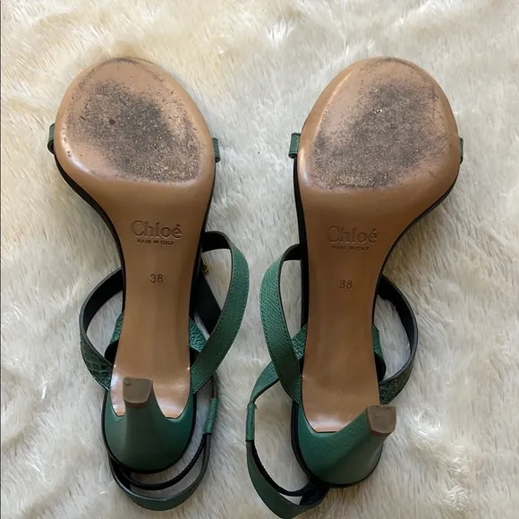 Chloé Strappy Mid-Heel Sandals in Green size 8