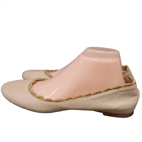 CHLOE ITALY Scalloped Ballerina Flats 39 Tan Leather Slip On Shoes