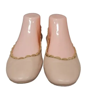 CHLOE ITALY Scalloped Ballerina Flats 39 Tan Leather Slip On Shoes