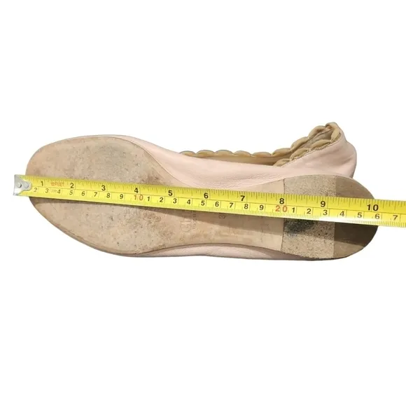 CHLOE ITALY Scalloped Ballerina Flats 39 Tan Leather Slip On Shoes
