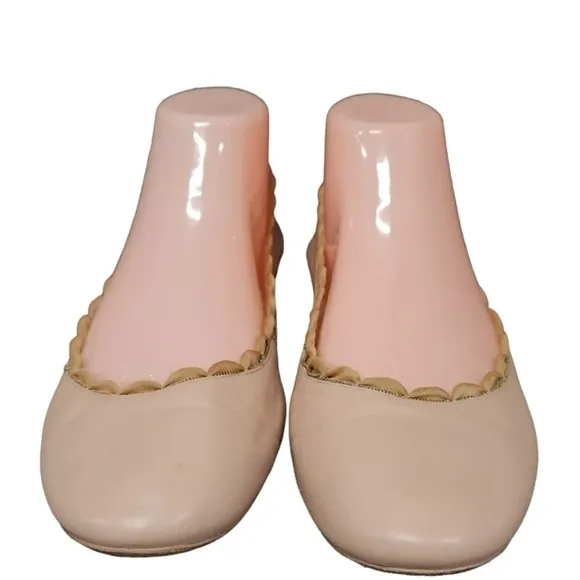 CHLOE ITALY Scalloped Ballerina Flats 39 Tan Leather Slip On Shoes