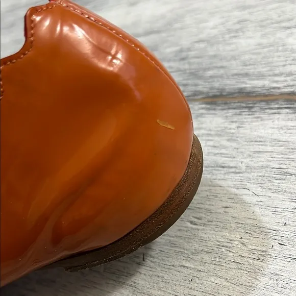 Chloe Orange Leather Ballet Flats with Scalloped Edges size 38