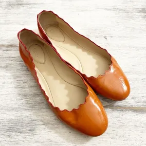 Chloe Orange Leather Ballet Flats with Scalloped Edges size 38