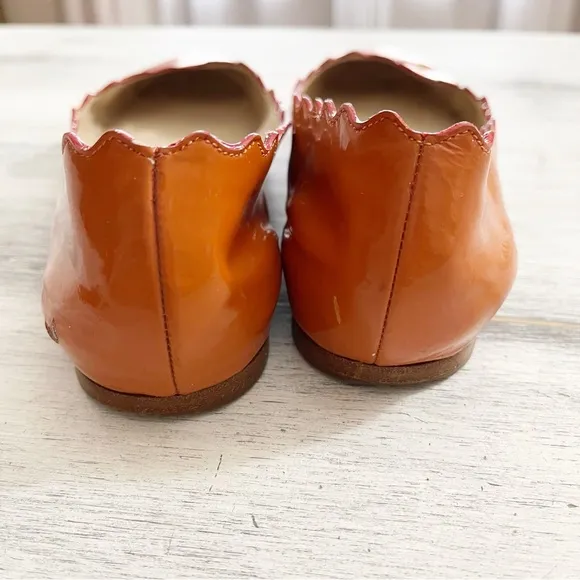 Chloe Orange Leather Ballet Flats with Scalloped Edges size 38