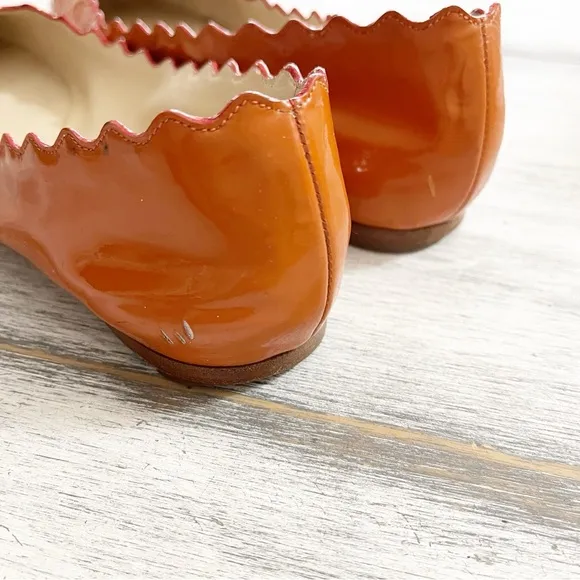 Chloe Orange Leather Ballet Flats with Scalloped Edges size 38