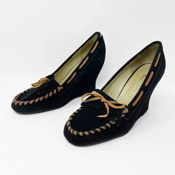 CHOCOLAT BLU Suede Moccasin Style Wedge Heel Shoes