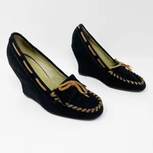 CHOCOLAT BLU Suede Moccasin Style Wedge Heel Shoes