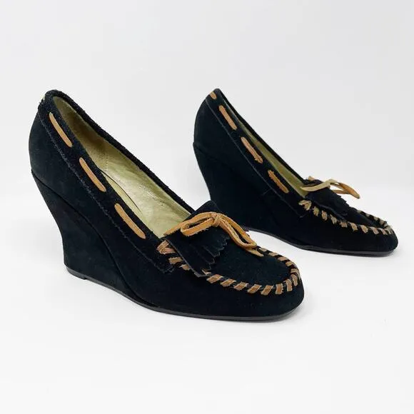 CHOCOLAT BLU Suede Moccasin Style Wedge Heel Shoes
