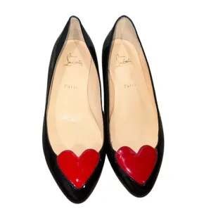 Christian Louboutin Dora Cora Black and Red Heart Shoes Flats Authentic size 40