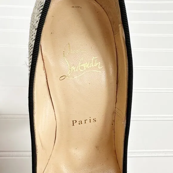 Christian Louboutin Raffia Daffodile Platform Vintage Pattern Pumps Black White