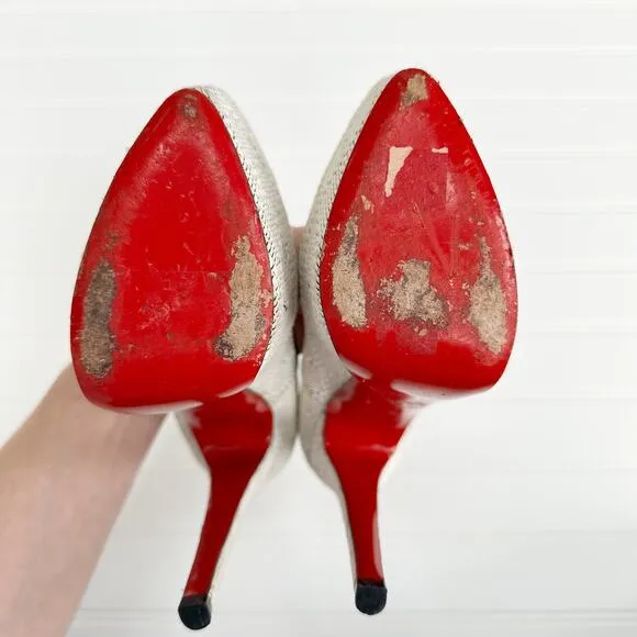 Christian Louboutin Raffia Daffodile Platform Vintage Pattern Pumps Black White