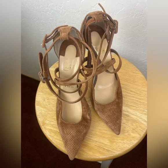 Christian Louboutin Victorilla Biscotto Brown Pump Sandal EU 37.5 US 7.5