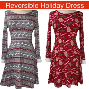 Christmas Dress Reversible Holiday Fair Isle Sweaters Girls Red Size Large