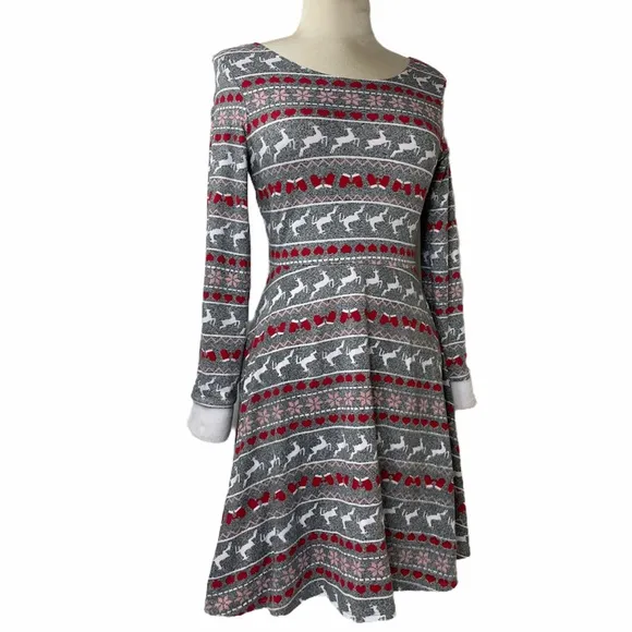 Christmas Dress Reversible Holiday Fair Isle Sweaters Girls Red Size Large
