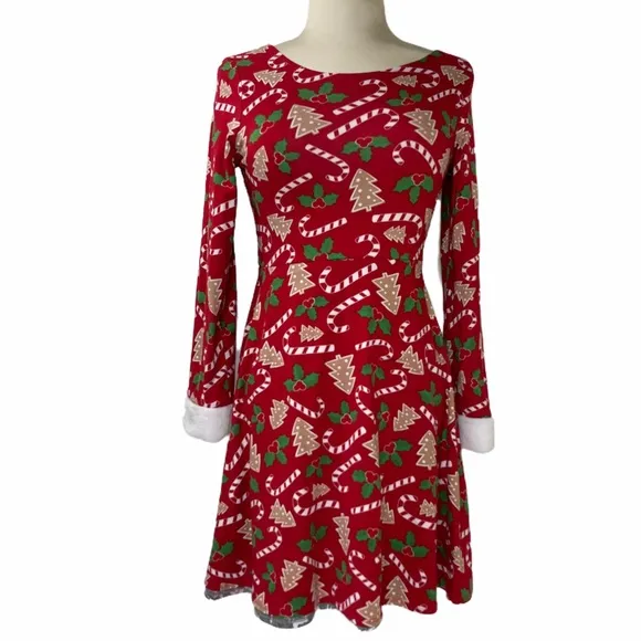 Christmas Dress Reversible Holiday Fair Isle Sweaters Girls Red Size Large