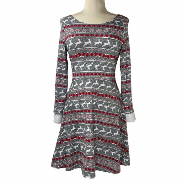 Christmas Dress Reversible Holiday Fair Isle Sweaters Girls Red Size Large