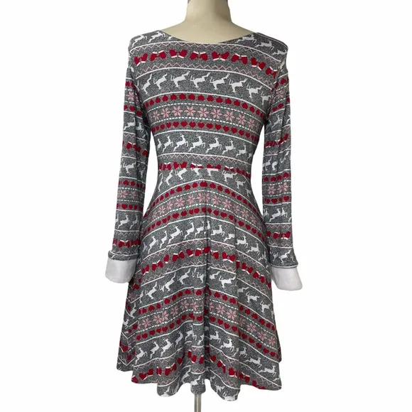 Christmas Dress Reversible Holiday Fair Isle Sweaters Girls Red Size Large