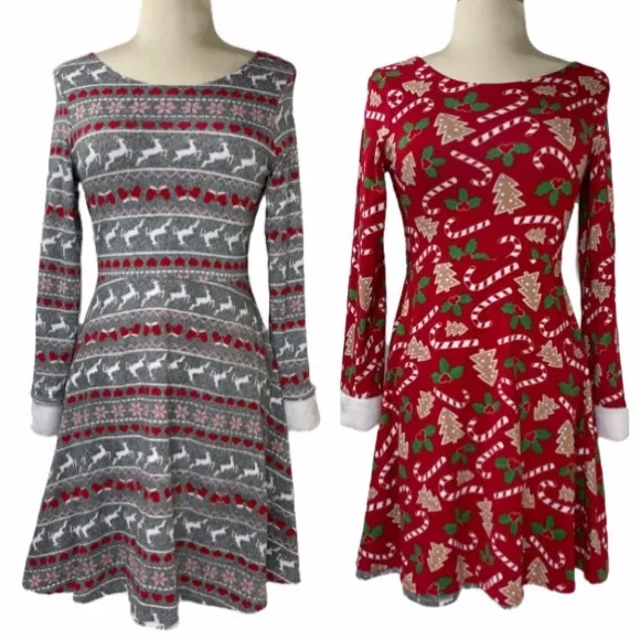 Christmas Dress Reversible Holiday Fair Isle Sweaters Girls Red Size Large