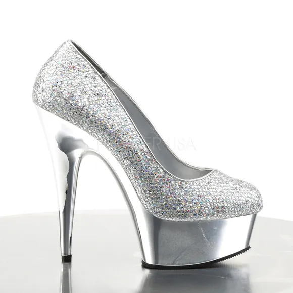 Chrome Platform Glitter High Heel Shoes