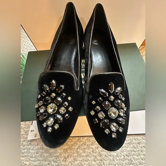 Church’s Luxury Velvet Jeweled Flats by Prada New with Box➕Dust Bags Sz 38.5