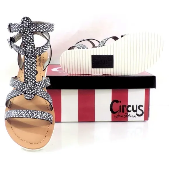 Circus by Sam Edelman Selma Strappy Gladiator Flat Sandal Black / White Size 7