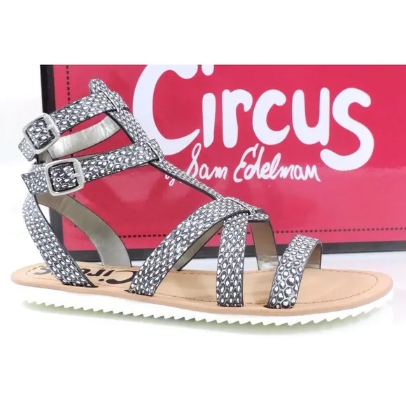 Circus by Sam Edelman Selma Strappy Gladiator Flat Sandal Black / White Size 7