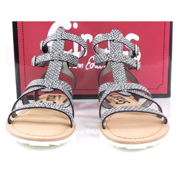 Circus by Sam Edelman Selma Strappy Gladiator Flat Sandal Black / White Size 7