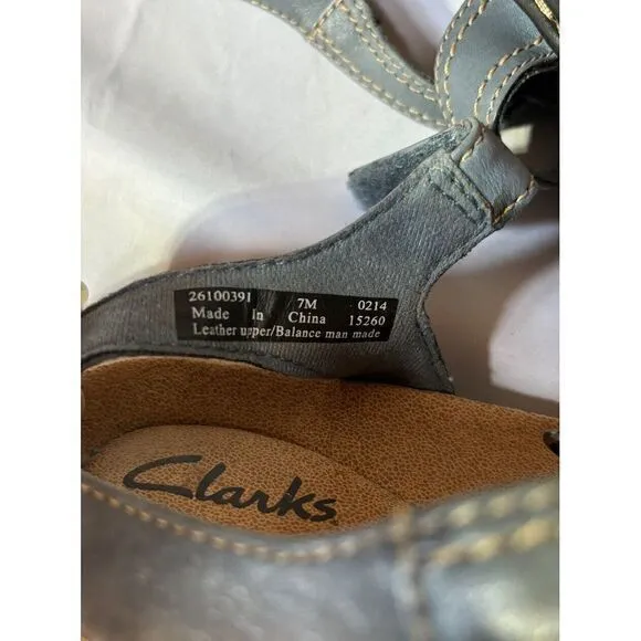 Clarks Laurieann Kay Women Strappy T Strap Slingback Sandal US 7M ‎ Gray