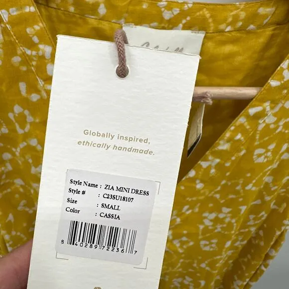 CLEOBELLA NWT Zia Organic CottonRuffle Tie Waist Mini Dress in Mustard // S