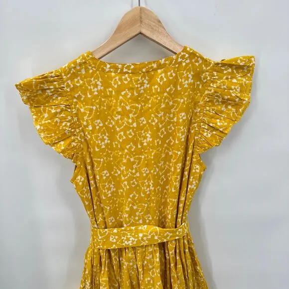 CLEOBELLA NWT Zia Organic CottonRuffle Tie Waist Mini Dress in Mustard // S