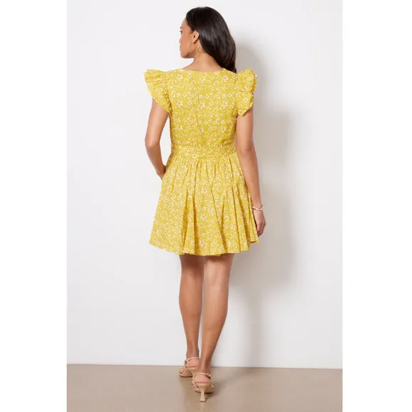 CLEOBELLA NWT Zia Organic CottonRuffle Tie Waist Mini Dress in Mustard // S