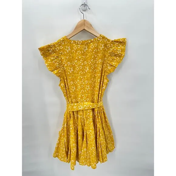 CLEOBELLA NWT Zia Organic CottonRuffle Tie Waist Mini Dress in Mustard // S