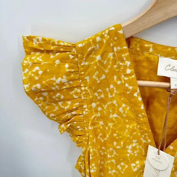 CLEOBELLA NWT Zia Organic CottonRuffle Tie Waist Mini Dress in Mustard // S