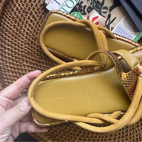 Clergerie Paris “Edas” Strappy Metallic Leather Suede Designer Sandal Size 39.5