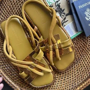 Clergerie Paris “Edas” Strappy Metallic Leather Suede Designer Sandal Size 39.5