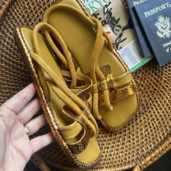 Clergerie Paris “Edas” Strappy Metallic Leather Suede Designer Sandal Size 39.5