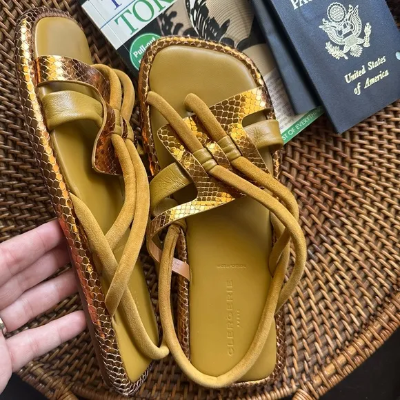 Clergerie Paris “Edas” Strappy Metallic Leather Suede Designer Sandal Size 39.5